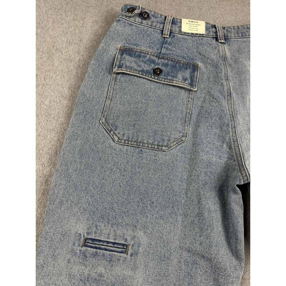 P&Co 304 Jeans Womens 18 36L Light Wash Blue Relaxed Cropped Denim Cargo NWT - Picture 9 of 12